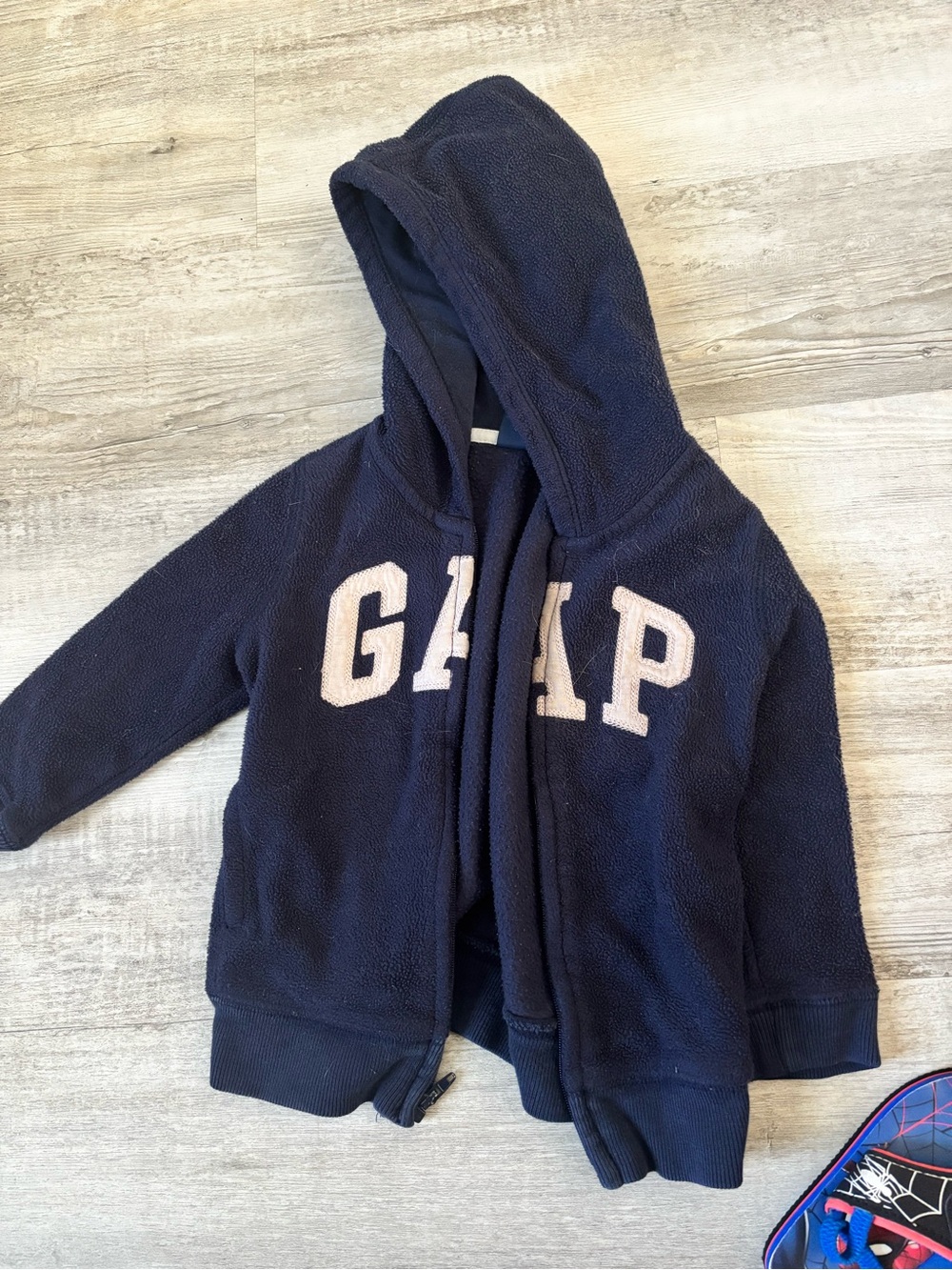 GAP Navy Hooded Sherpa Zip Sweatshirt with Light Pink Logo